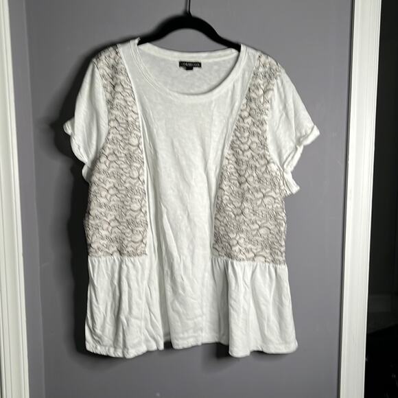 Lane Bryant Short Sleeve White Top With Black Lace Detailing Size 18/20 - Picture 9 of 9